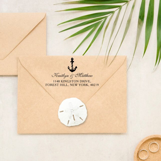 Sello Automático Dirección de devolución de boda náutica de Anchor  (Subido por el creador)
