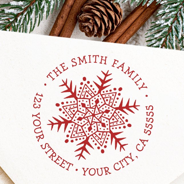 Sello Automático Dirección de devolución de copo de nieve de Navida (Winter snowflake Christmas holiday return address Self-inking Stamp)