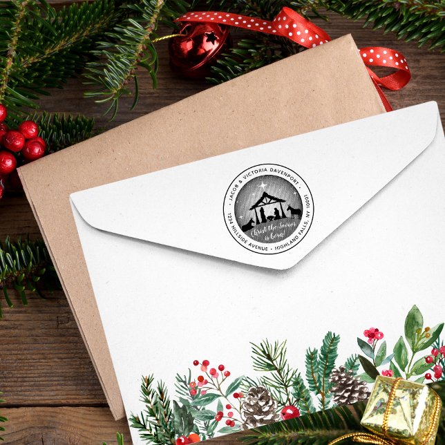 Sello Automático Dirección de devolución de escena de Navidades rel (This self-inking stamp will add a meaningful touch to your religious Christmas cards)