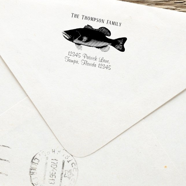 Sello Automático Dirección de devolución de familia de personalizad (Up North Fishing theme return address family stamp. )