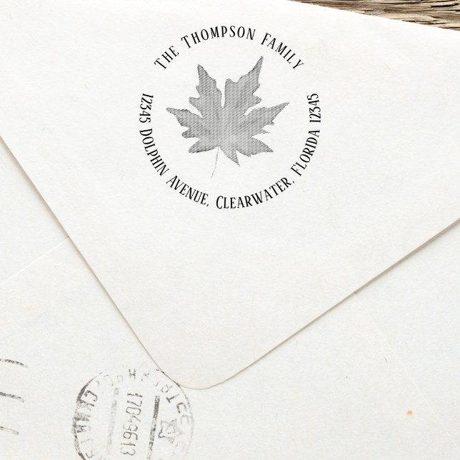 Sello Automático Dirección de devolución de familia hojas simples (Fall autumn leaves Family Name Return Address stamp)