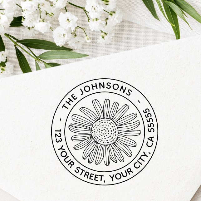 Sello Automático Dirección de devolución de flor de margarita moder (Daisy flower modern floral return address self-inking stamp)