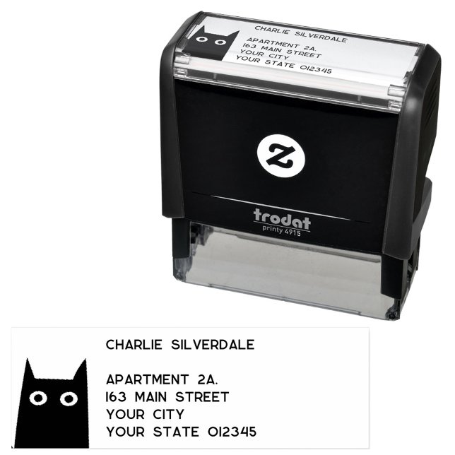 Sello Automático Dirección de devolución de gato negro (Fun black cat address self inking stamp)