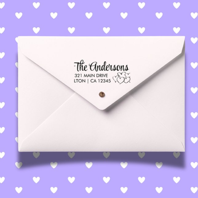 Sello Automático Dirección de devolución de guión de Hearts de la f (Add a heartfelt touch to your mail with our personalized Hearts Script return address  )