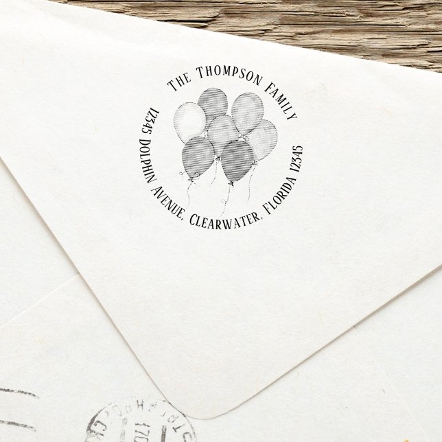 Sello Automático Dirección de devolución de la celebración del pers (Birthday Balloons custom return address stamp.)