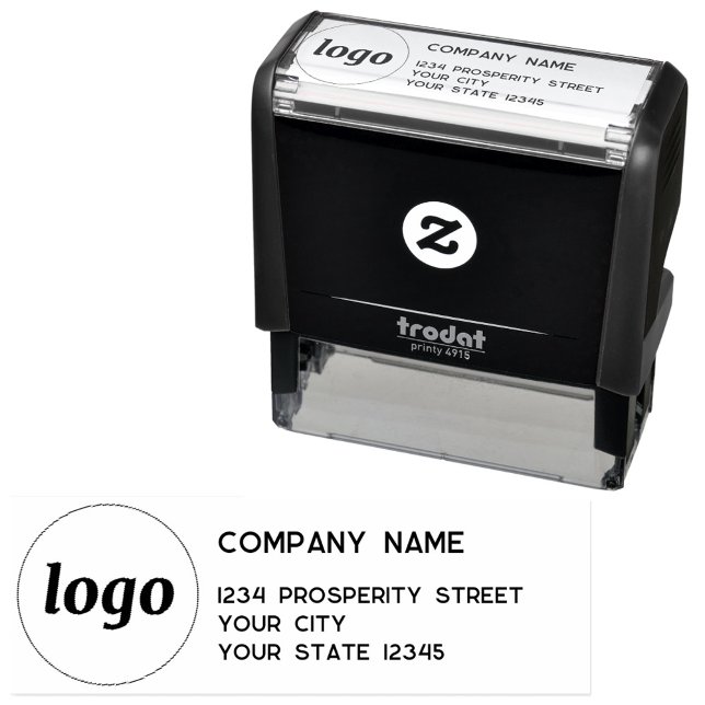 Sello Automático Dirección de devolución de la empresa con logotipo (Logo with custom text business self inking address stamp)