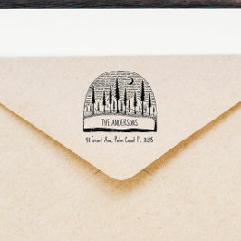 Sello Automático Dirección de devolución de la familia dibujada a m