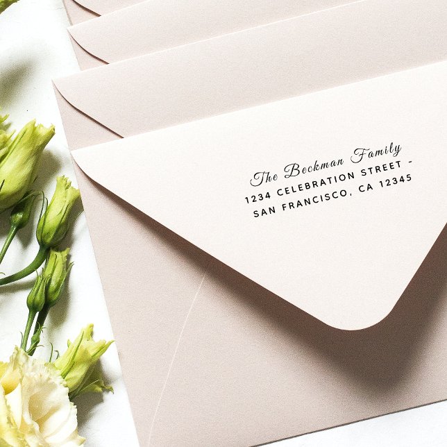 Sello Automático Dirección de devolución de la fiesta de navidad de (Classic Script Font Holiday Party Return Address Self-inking Stamp)