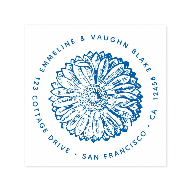 Sello Automático Dirección de devolución de la flor azul anémona bo (Diseño)