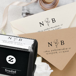 Sello Automático Dirección de devolución de la pareja floral de Ini