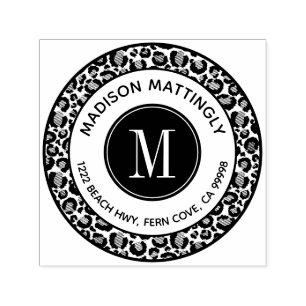 Sello Automático Dirección de devolución de monograma de moda Leopa