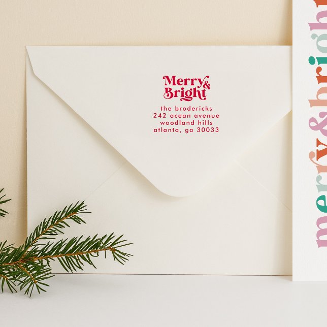 Sello Automático Dirección de devolución de Navidades con mora y br (Merry and Bright Christmas return address stamp)