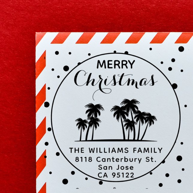 Sello Automático Dirección de devolución de Navidades tropicales ún (Tropical Palm Trees Merry Christmas Holiday Return Address Self-inking Stamp)