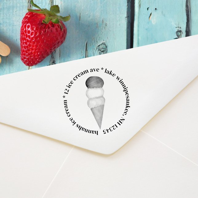 Sello Automático Dirección de devolución de negocio de crema de hie (Whimsical cute ice cream cone business return address stamp.)