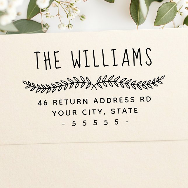 Sello Automático Dirección de devolución de nombre caprichoso de La (Laurel leaf whimsical name return address self-inking stamp)