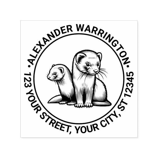 Sello Automático Dirección de devolución de nombre de dos hurones r (Diseño)