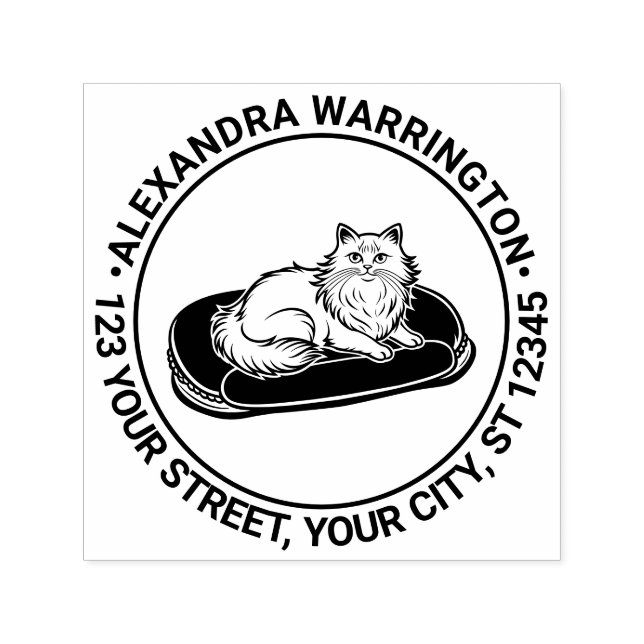 Sello Automático Dirección de devolución de nombre de gato largo en (Diseño)