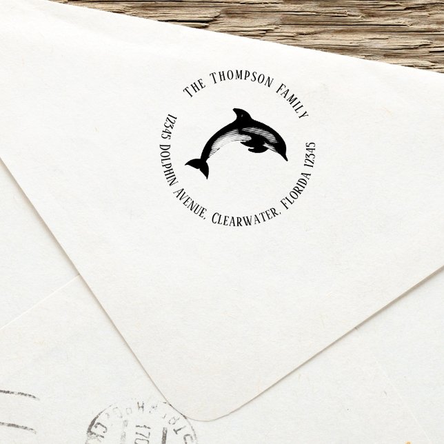 Sello Automático Dirección de devolución de personalizado Coastal (Ocean dolphin theme return address stamp. )