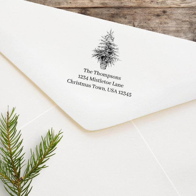 Sello Automático Dirección de devolución de Personalizado de árbol  (Christmas tree custom return address stamp.)