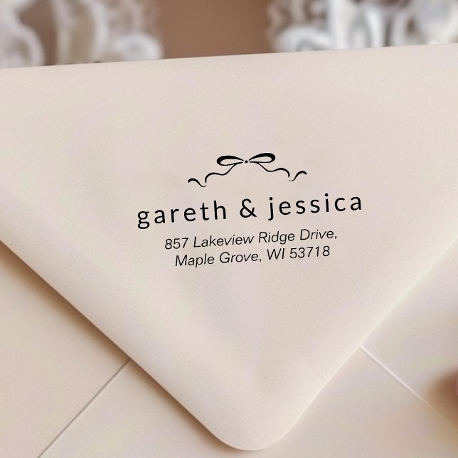 Sello Automático Dirección de devolución de plegado de coqueta mini (Minimalist Coquette Bow Return Address Self-inking Stamp)