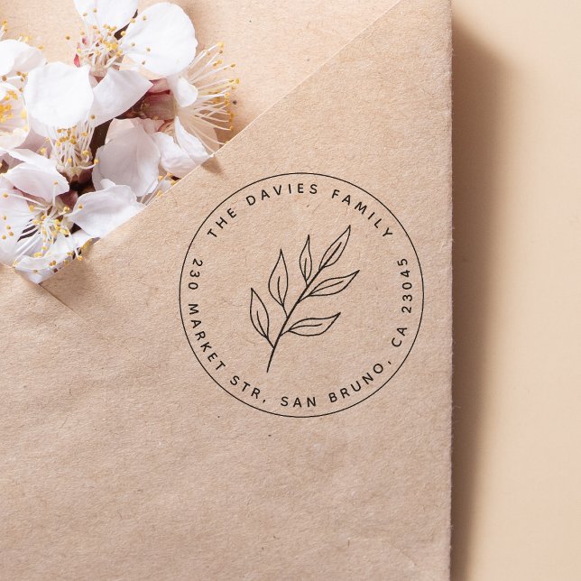 Sello Automático Dirección de devolución de redondeo de hoja botáni (Stamp Mock-up)