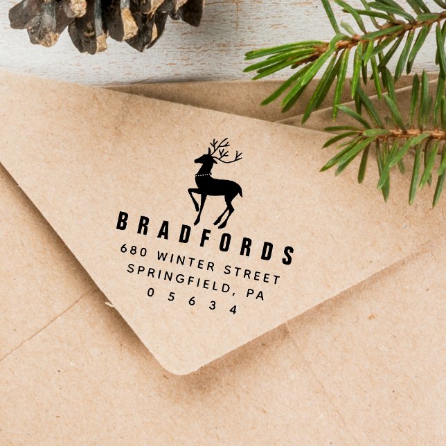 Sello Automático Dirección de devolución de renos a los navidades (Reindeer Return Address Self-inking Stamp)