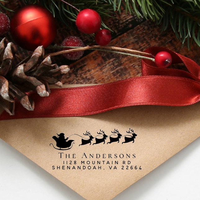 Sello Automático Dirección de devolución de renos Santa Reindeer de (Spread holiday cheer with our Santa's Sleigh address stamp)