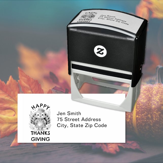 Sello Automático Dirección de devolución de Turquía (Happy Thanksgiving custom text return address self-inking rubber stamp)