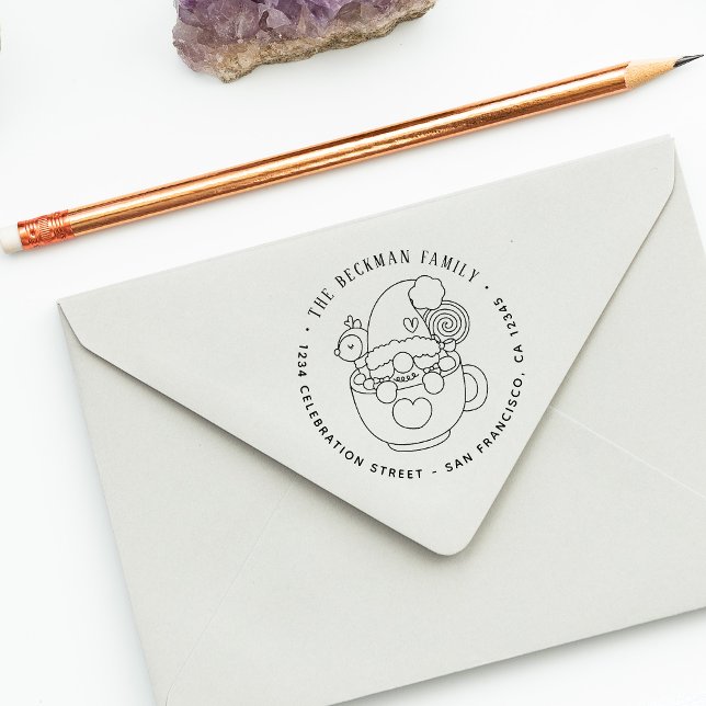 Sello Automático Dirección de devolución de vacaciones de Gnome de  (Cute Christmas Gnome Holiday Return Address Self-inking Stamp)