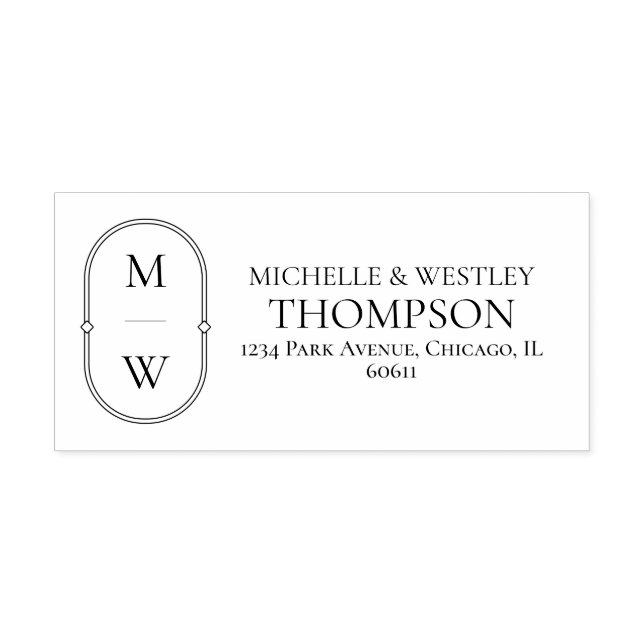 Sello Automático Dirección de devolución del Boda de monograma mini (Diseño)