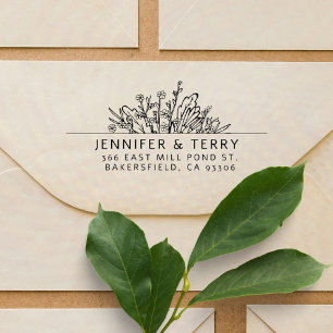 Sello Automático Dirección de devolución del Boda Wildflowers dibuj