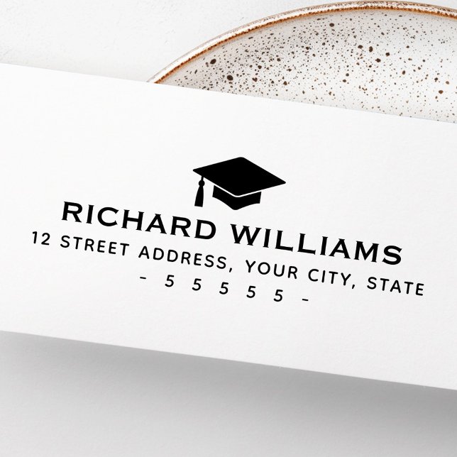 Sello Automático Dirección de devolución del límite de graduación (Graduation cap return address self-inking stamp)