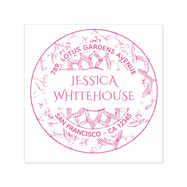 Sello Automático Dirección de devolución del nombre de floral Lotus (Diseño)