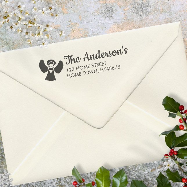 Sello Automático Dirección de devolución del nombre del ángel de la (Christmas Holidays Angel Name Return Address Self-inking Stamp)