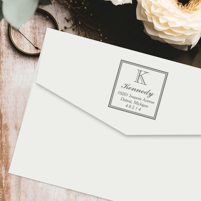 Sello Automático Dirección de devolución inicial de monograma cuadr (Subido por el creador)