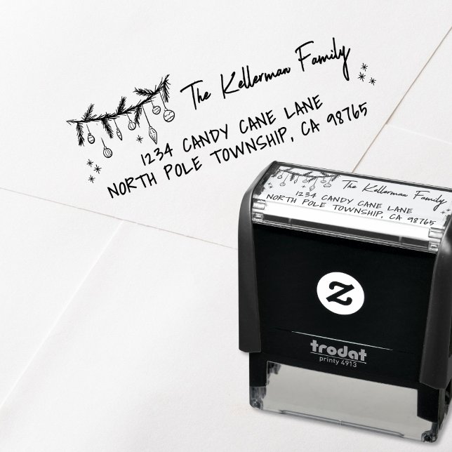 Sello Automático Dirección de Devolución Navideña Caprichosa Dibuja (Hand Drawn Whimsical Christmas Return Address self-inking stamp)