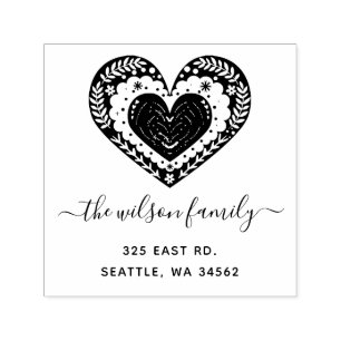 Sello Automático Dirección de devolución nórdica del corazón del ba