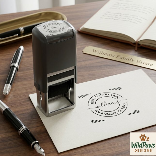 Sello Automático Dirección de devolución redonda moderna | Negocio  (Modern Round Return Address | Custom Business Self-inking Stamp
)