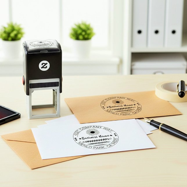 Sello Automático Dirección de devolución redonda moderna personaliz (modern calligraphy address stamp)