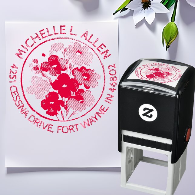 Sello Automático Dirección de devolución roja floral de moda (Subido por el creador)