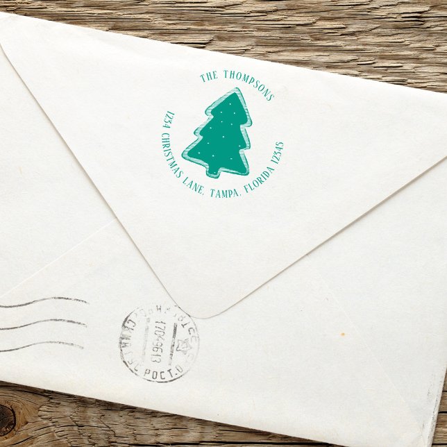 Sello Automático Dirección de devolución simple de árbol de Navidad (Simple Christmas Tree cookie cutout return address stamp.)