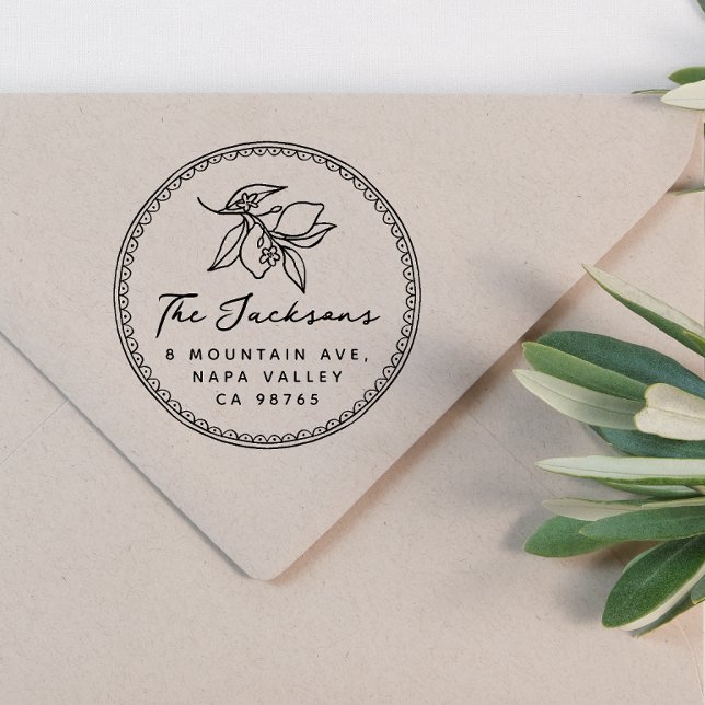 Sello Automático Dirección de devolución y nombre de limón dibujado (Return Address Stamp Mock-up)