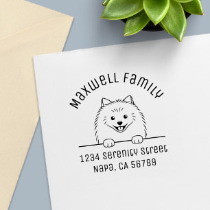 Sello Automático Dirección de familia arco de perro Pomerania lindo