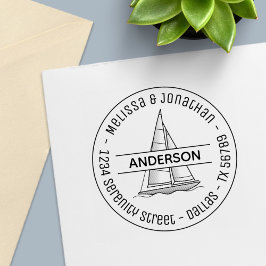Sello Automático Dirección de la familia redonda Nautical Sailboat