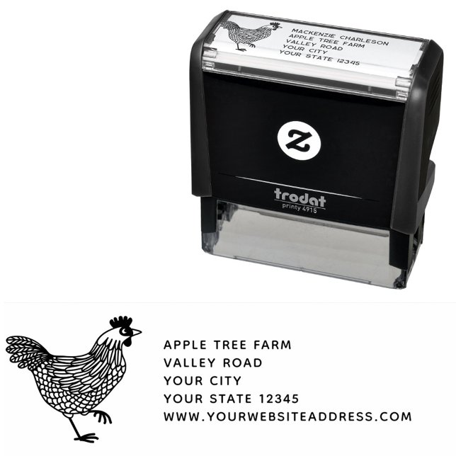 Sello Automático Dirección de la granja de pollo Hen (Chicken Hen fresh eggs farm address self inking stamp)