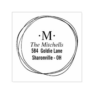 Sello Automático Dirección de monograma de flor de los círculos mod