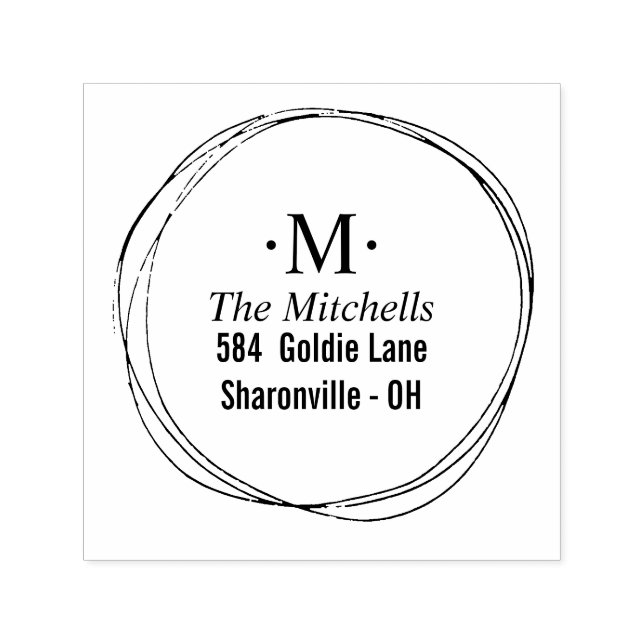 Sello Automático Dirección de monograma de flor de los círculos mod (Diseño)