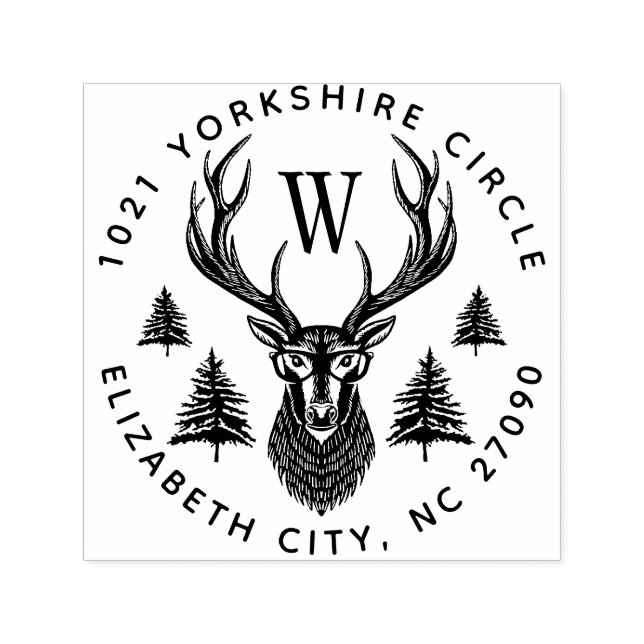 Sello Automático Dirección de monograma de la familia de ciervos y  (Diseño)