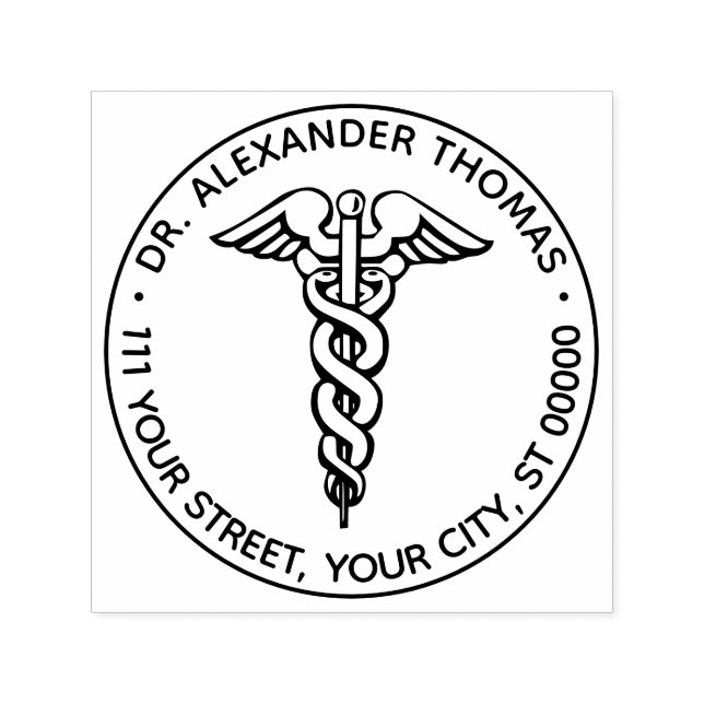 Sello Automático Dirección de nombre de médico caduceo #2 (Diseño)