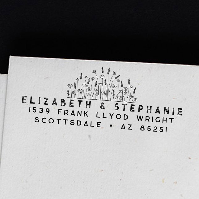 Sello Automático Dirección de retorno Boho Wildflowers Monograma Pe (Subido por el creador)